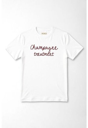 Tennis Camiseta Corte Recto Con Frase Champagne Treatment En Algodón Blanco Para Mujer