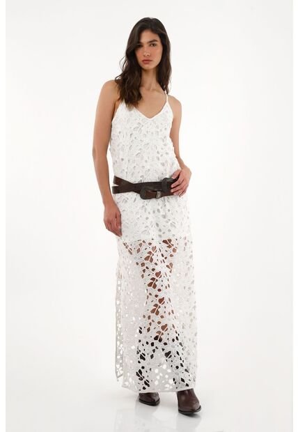 Tennis Vestido Largo Tejido Con Aberturas Crudo Para Mujer