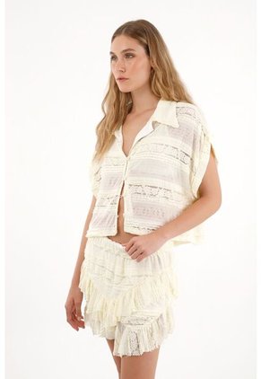 Tennis Camisa Boxy Fit Con Textura Crudo Para Mujer