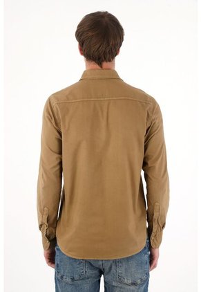 Camisa Manga Larga Café Para Hombre