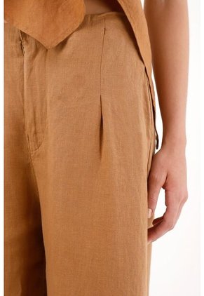 Tennis Pantalón Wide Leg En 100% Lino Café Para Mujer