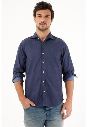Tennis Camisa Azul Oscura Regular Fit Preteñida Para Hombre