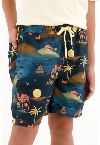 Pantaloneta De Baño Azul Con Estampado De La Selva Para Niño Tennis