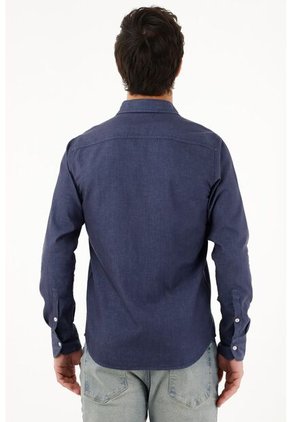 Tennis Camisa Azul Oscura Regular Fit Preteñida Para Hombre