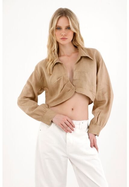 Tennis Camisa En 100% Lino Crudo Para Mujer