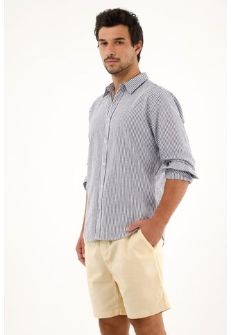 Tennis Camisa Azul Oscuro A Rayas Manga Larga Para Hombre Tennis