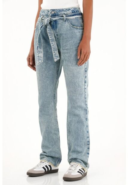 Tennis Jean Recto Tono Medio Con Cinturón Para Mujer