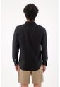 Tennis Camisa Para Hombre Lino Negro Corte Regular Con Botones Claros de Tennis
