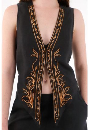 Tennis Chaleco En 100% Lino Con Bordados Para Mujer