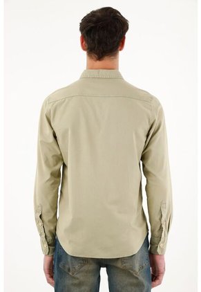 Tennis Camisa De Tela Oxford Manga Larga Verde Para Hombre