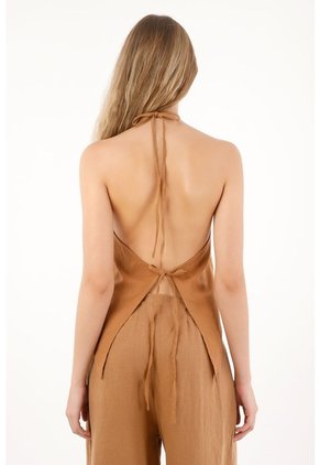 Tennis Camisa Con Escote Halter Café De Silueta Amplia Para Mujer Con Acabado único