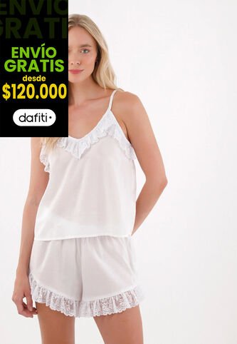 Tennis Pijama De Short Con Detalles De Encaje Blanca Para Mujer Tennis