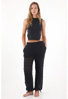 Tennis Pantalón Jogger Con Tiras Que Anudan Negro Para Mujer