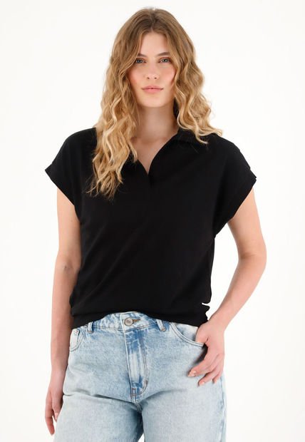 Camiseta Negra En Jersey Para Mujer