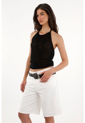 Tennis Camiseta De Tejido Abierto Negra Para Mujer