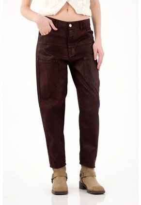 Tennis Jean Horseshoe Efecto Encerado Rojo Para Mujer