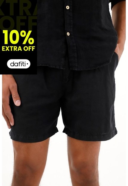 Tennis Bermuda Negra Con Bolsillos En Costados Para Hombre