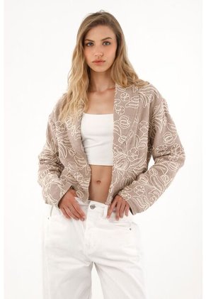 Blazer Bordado Corto Color Café Para Mujer