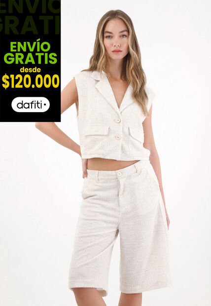 Tennis Bermuda Larga En Tweed Blanca Para Mujer