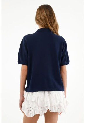 Camiseta Azul Tipo Polo Para Mujer