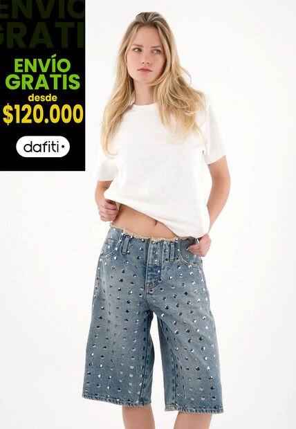 Tennis Bermuda Larga Con Taches Azul Para Mujer