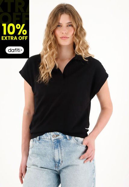 Camiseta Negra En Jersey Para Mujer