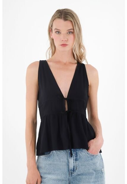 Camisa Manga Sisa Negra Para Mujer