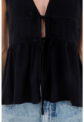 Camisa Manga Sisa Negra Para Mujer