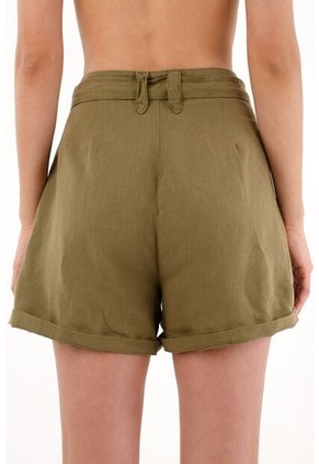 Bermuda Verde En 100% Lino Para Mujer