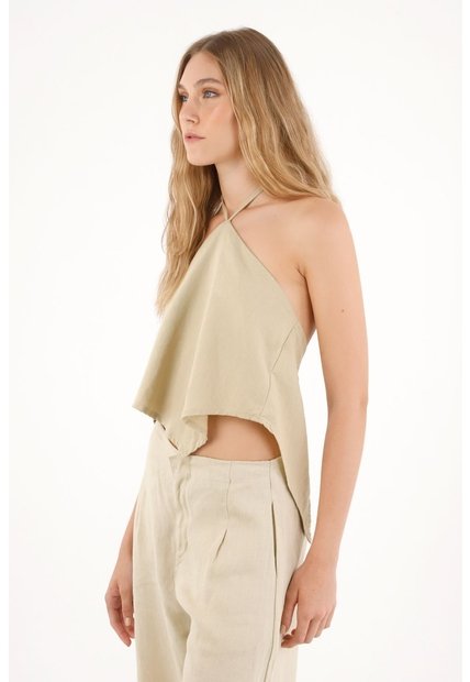Camisa Con Escote Halter Café Para Mujer