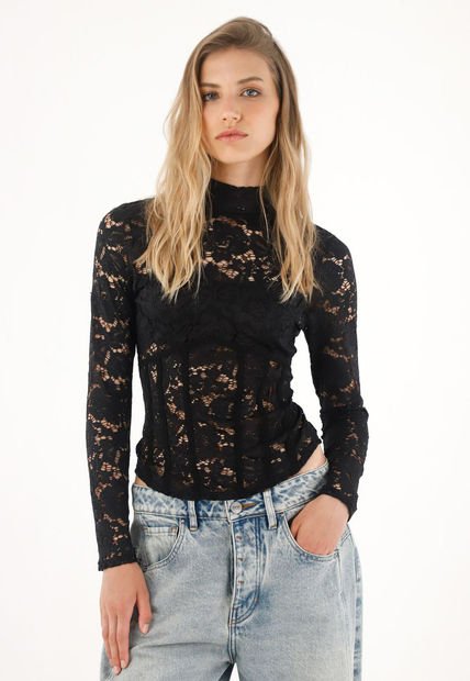 Camiseta Manga Larga En Encaje Para Mujer