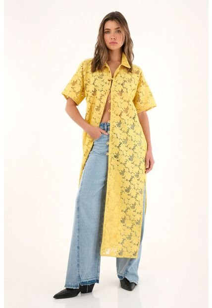 Tennis Kimono Amarillo Con Tela Bordada Para Mujer