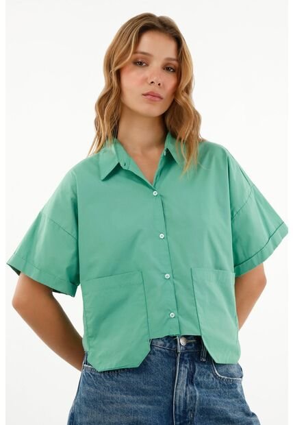 Tennis Camisa Verde Con Ruedo Al Corte Para Mujer
