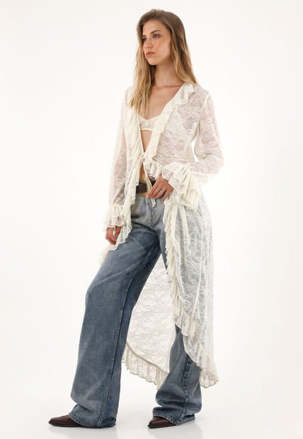 Kimono Largo En Encaje Con Boleros Para Mujer