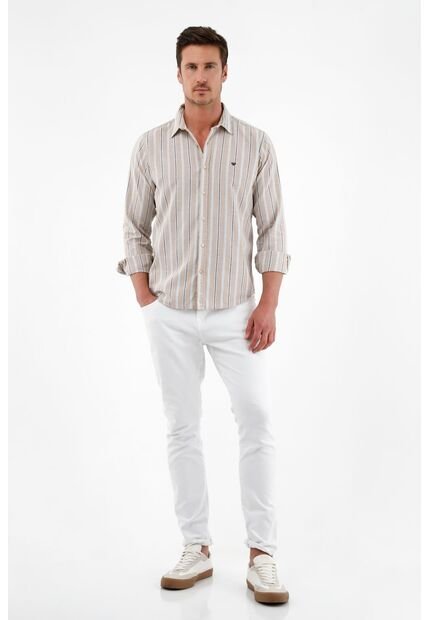 Camisa Café Manga Larga Para Hombre