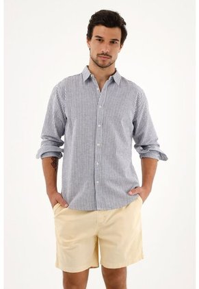 Tennis Camisa Azul Oscuro A Rayas Manga Larga Para Hombre
