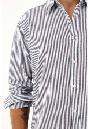 Tennis Camisa Azul Oscuro A Rayas Manga Larga Para Hombre