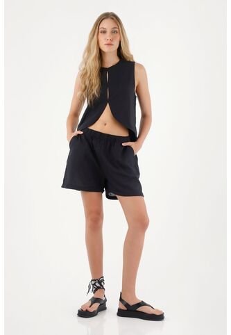 Tennis Short Con Pretina Elástica Negro Para Mujer Tennis