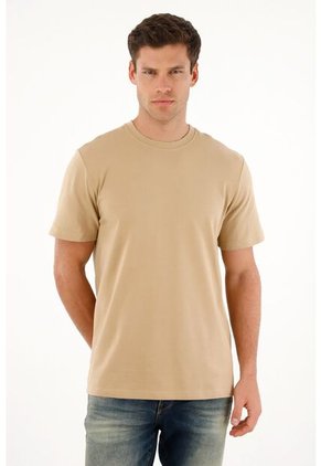 Camiseta Regular Fit Manga Corta Café Para Hombre