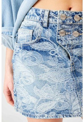 Tennis Falda Mini Recta Con Estampado Desgastado En Denim De Algodón Azul Para Mujer