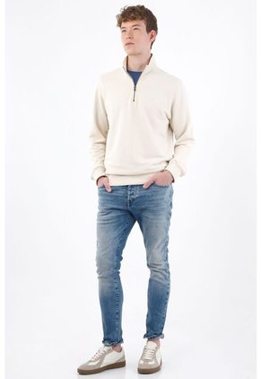 Tennis Buzo Regular Fit Con Media Cremallera En Algodón Beige Para Hombre