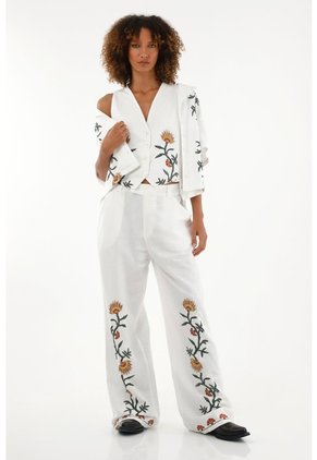 Tennis Pantalón Recto De Tiro Medio Con Bordados Para Mujer
