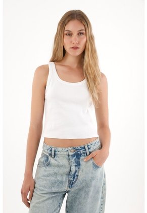 Tennis Camiseta Manga Sisa En Rib Blanca Con Diseño Limpio Para Mujer