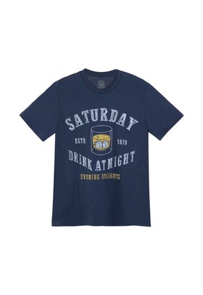 Camiseta Azul Estampada En Frente Para Hombre