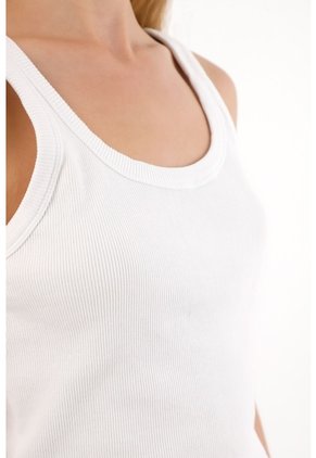 Tennis Camiseta Manga Sisa En Rib Blanca Con Diseño Limpio Para Mujer