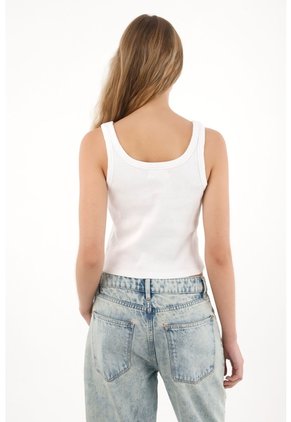Tennis Camiseta Manga Sisa En Rib Blanca Con Diseño Limpio Para Mujer