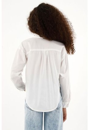 Camisa Clásica Con Ojalillo Blanca Para Niña