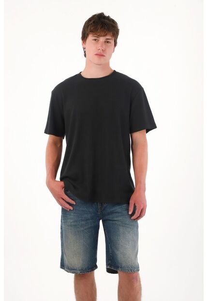 Tennis Camiseta Básica De Tela Con Textura Negra Para Hombre