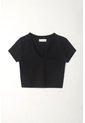 Tennis Camiseta Crop Con Cuello En V Negra Para Mujer de Tennis