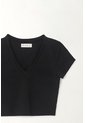 Tennis Camiseta Crop Con Cuello En V Negra Para Mujer de Tennis